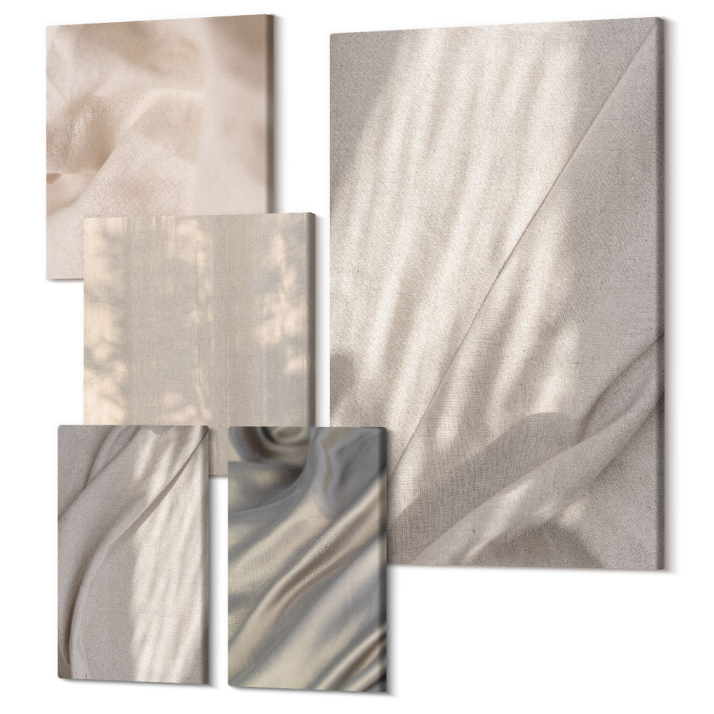 Tablouri canvas set 5 piese Prim-plan cu structuri de material natural în stil boho