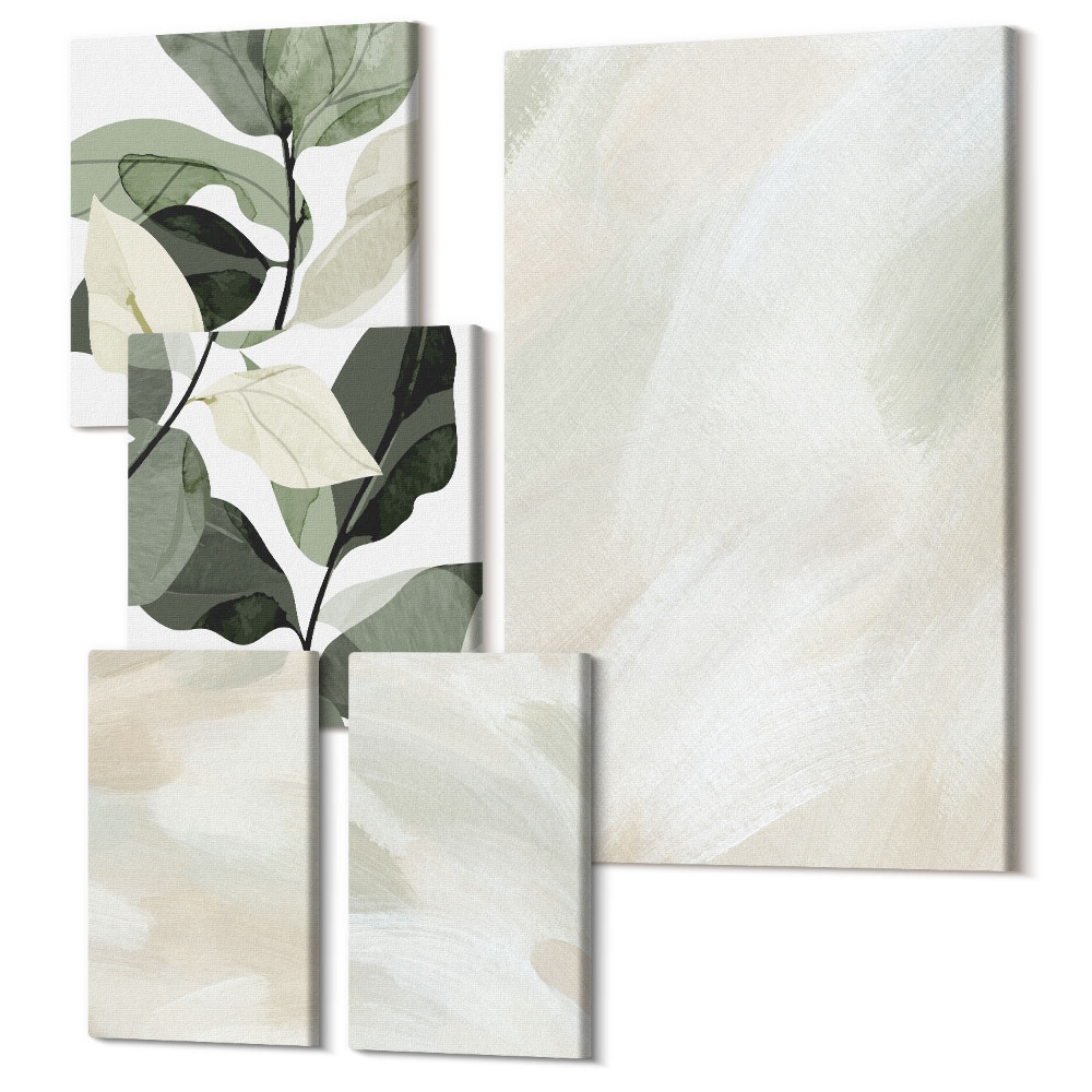 Set tablouri 5 piese Vopsele abstracte strălucitoare pe pânză, stil boho delicat