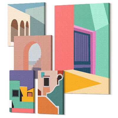 Tablou din 5 piese Ilustrații colorate ale orașului într-un stil modern