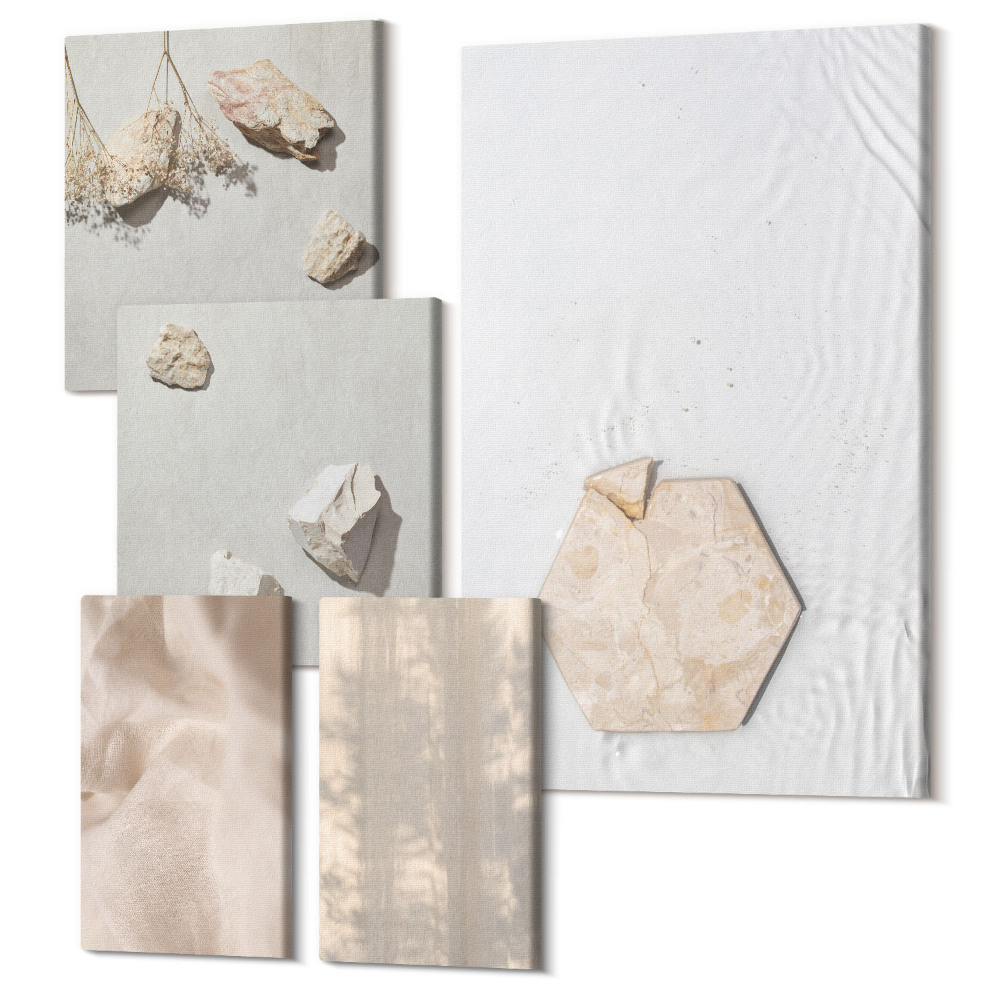 Set tablouri 5 piese Texturi subtile într-un stil boho natural