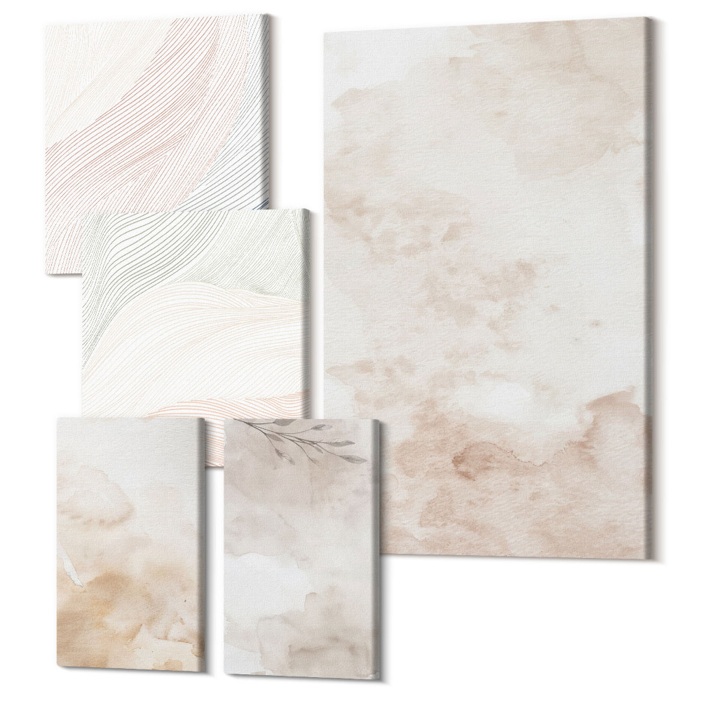 Tablou din 5 piese Pete și frunze de acuarelă în culori pastelate