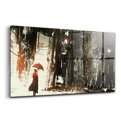 Tablou pe sticlă Femeia unei nopți ploioase amenințătoare