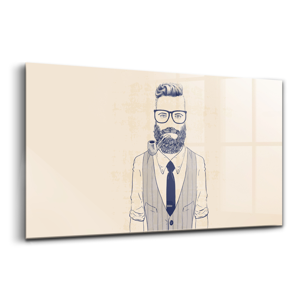 Tablou pe sticlă Bărbat cu barbă și pipă