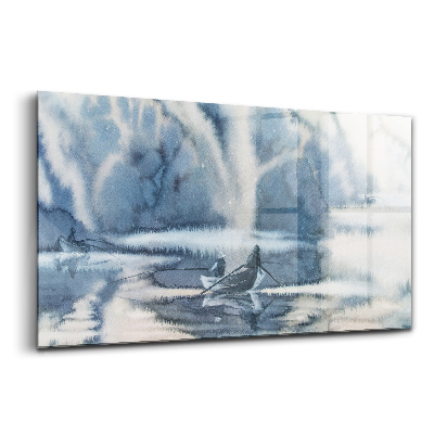 Tablou de sticlă Barcă lac de iarnă