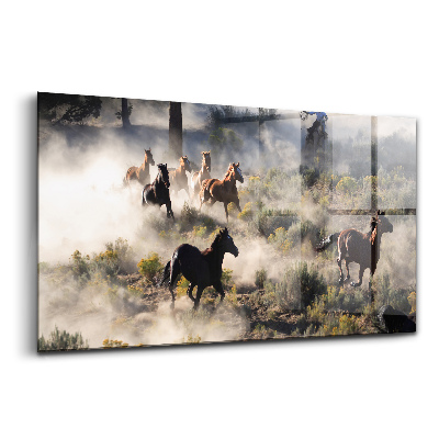 Tablou sticlă O turmă de cai năvălitori