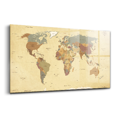 Tablou din sticlă Hartă a lumii vintage