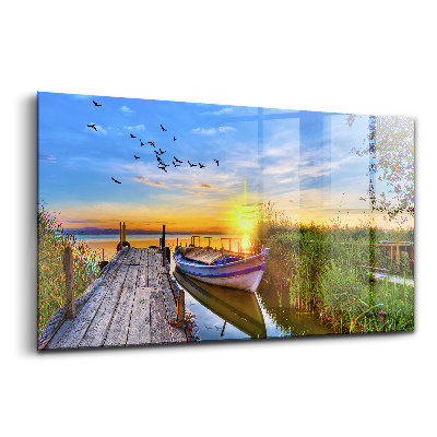 Tablou pe sticlă Apus de soare cu vedere la lac