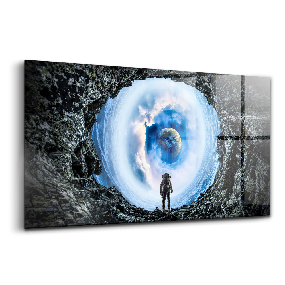 Tablou de sticlă Gaură spațială și astronaut