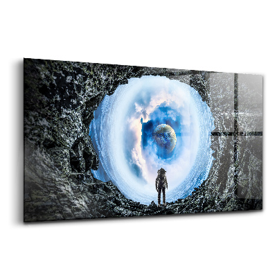 Tablou de sticlă Gaură spațială și astronaut