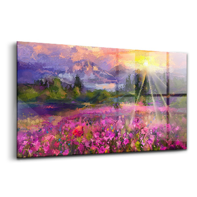 Tablou din sticlă Pajiște la apus