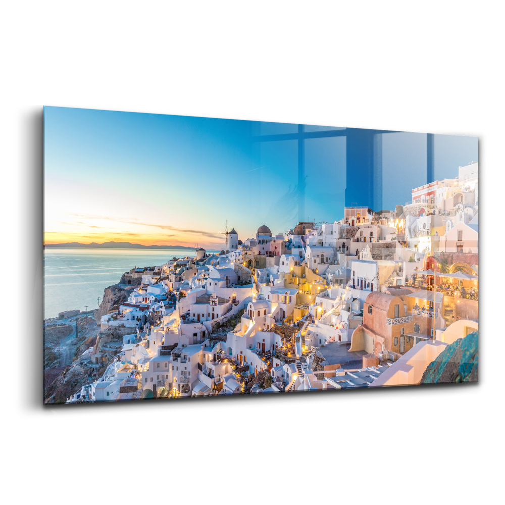 Tablou sticlă Apus de soare în Santorini