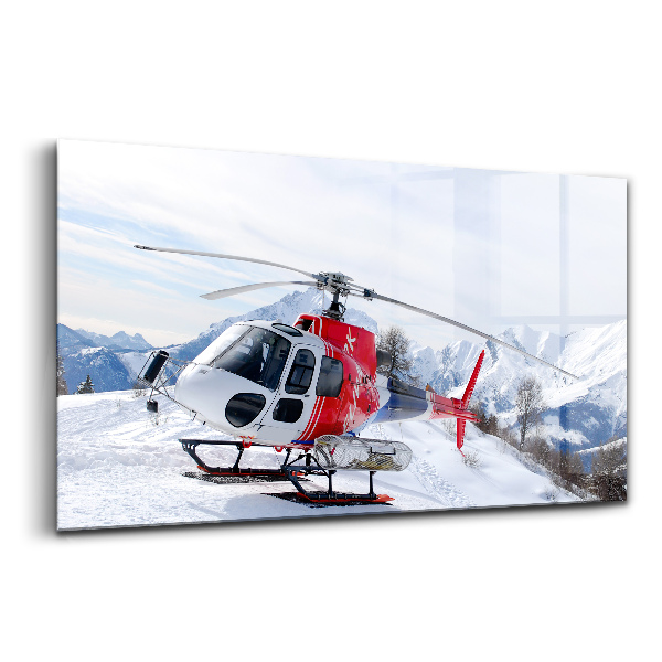 Tablou pe sticlă Elicopter pe un troian de zăpadă