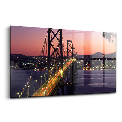 Tablou sticlă Apus de soare pe podul San Francisco