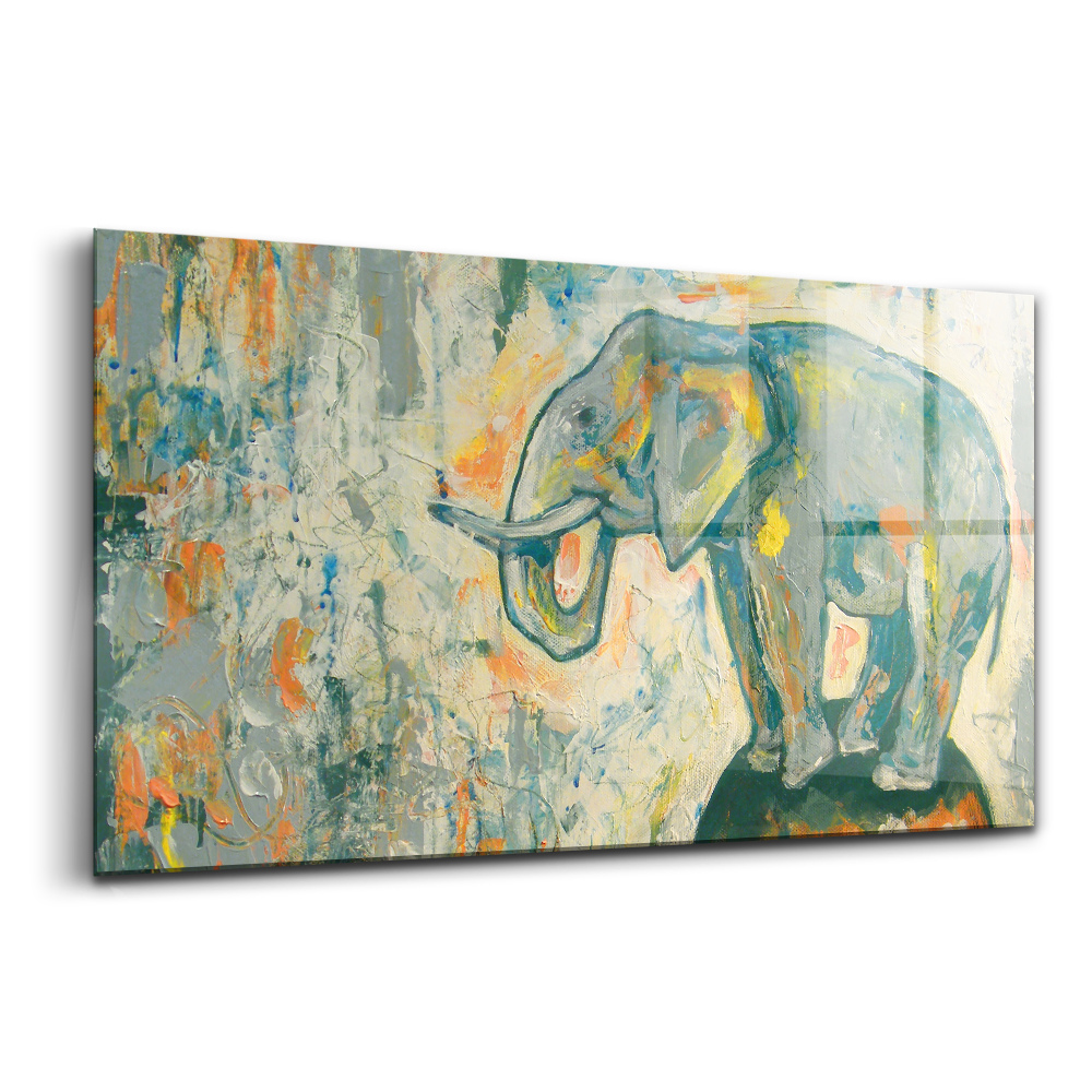 Tablou sticlă Figură de elefant pictată pe o minge