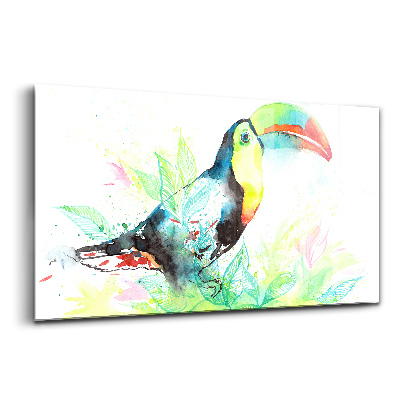 Tablou din sticlă Tucan în iarbă acuarelă