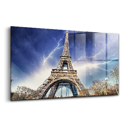 Tablou sticlă Furtună cu fulgere la Turnul Eiffel din Paris