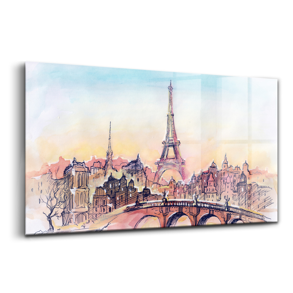 Tablou sticlă Vedere pictată a Parisului