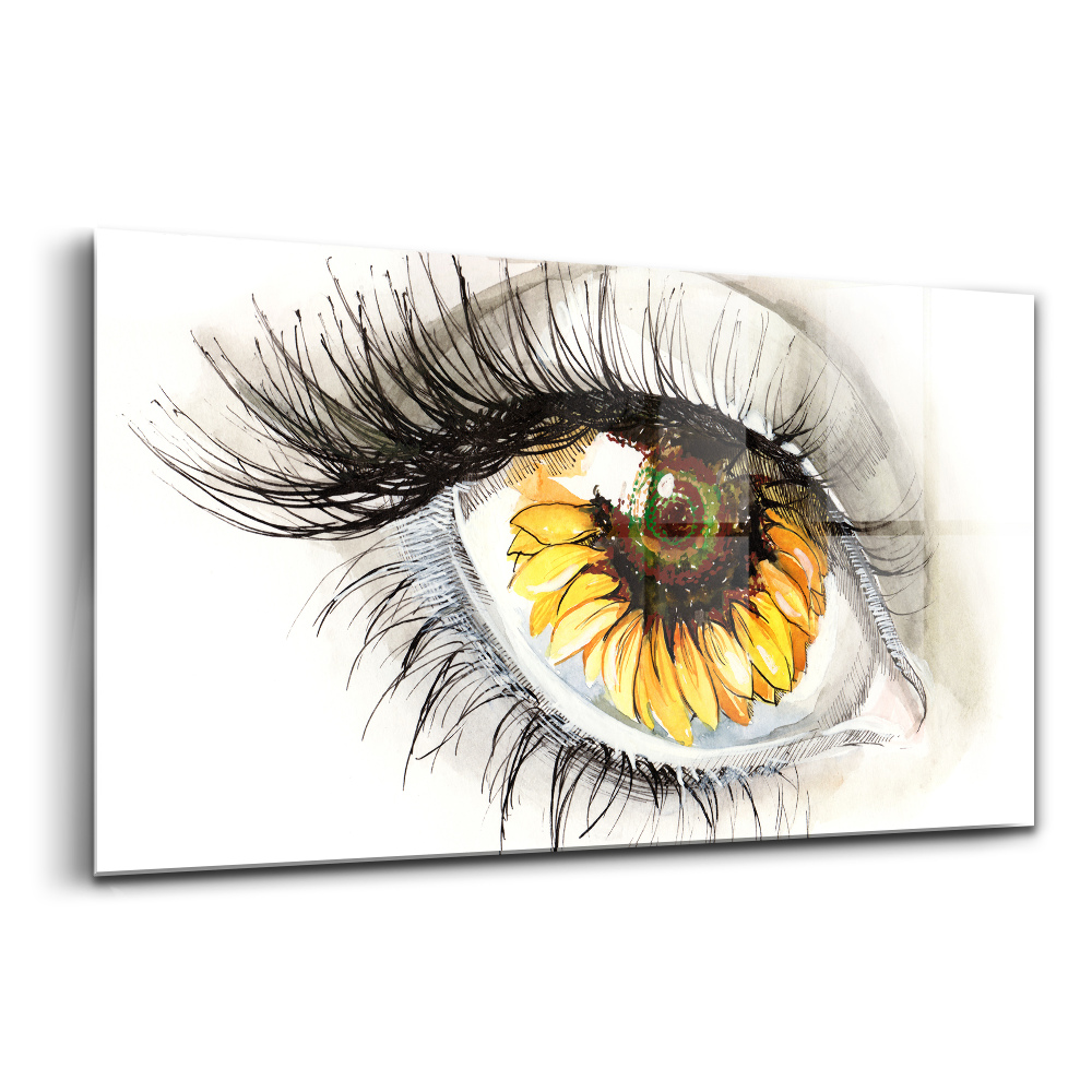 Tablou sticlă Reflexia unei flori de floarea-soarelui în ochi