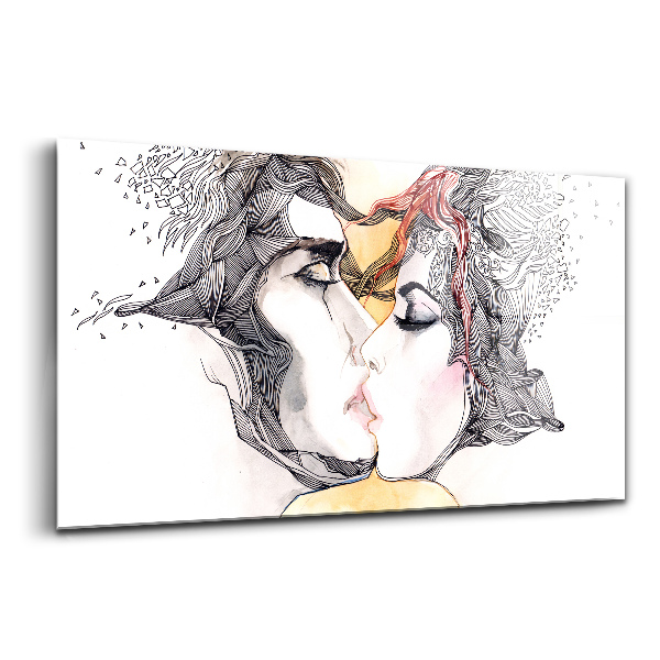 Tablou de sticlă Sărut de cuplu de dragoste abstractă