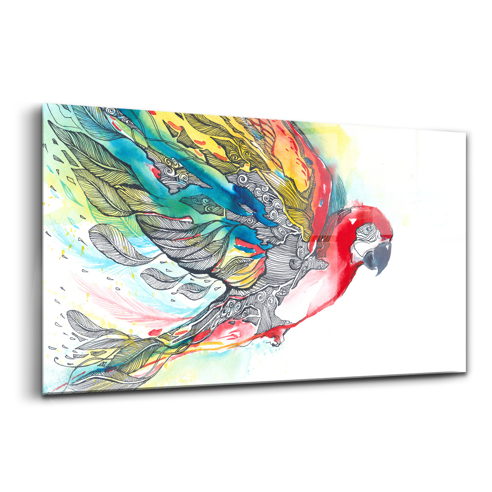 Tablou pe sticlă Papagal colorat în zbor