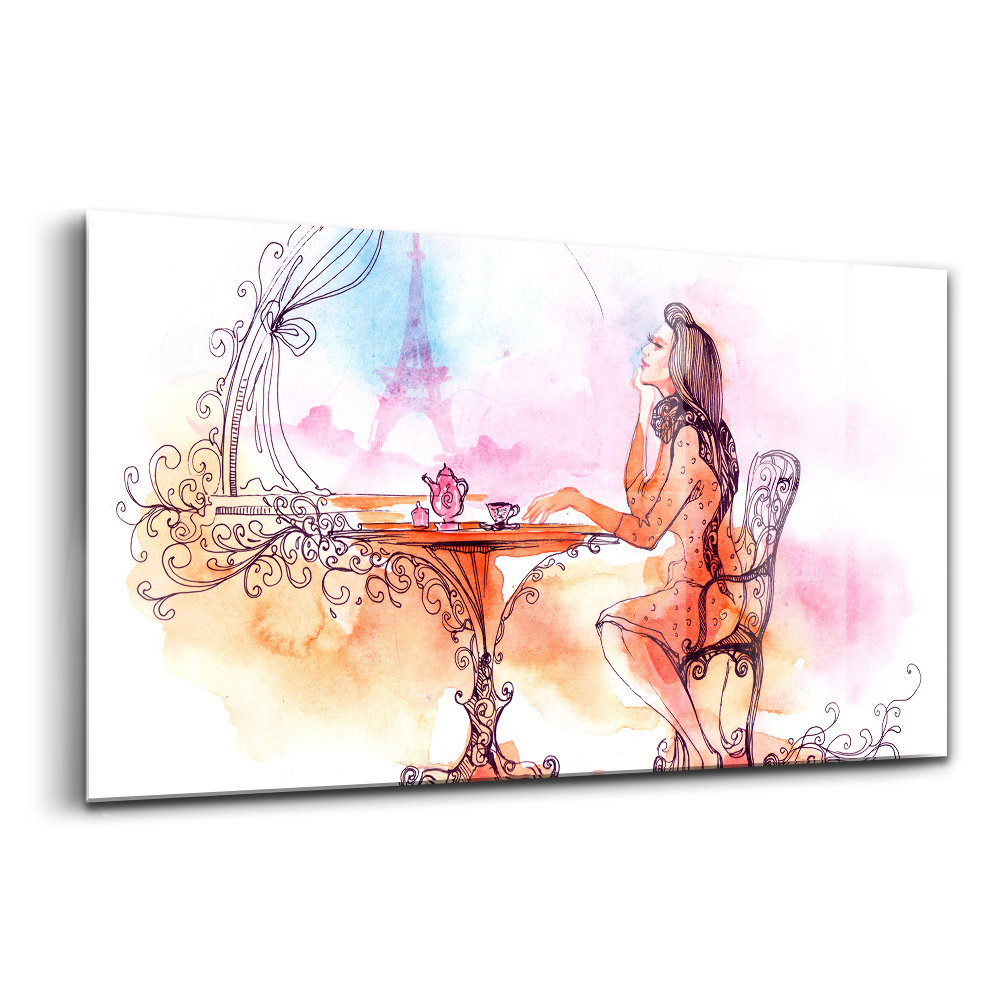Tablou din sticlă Femeie bând ceai la Paris