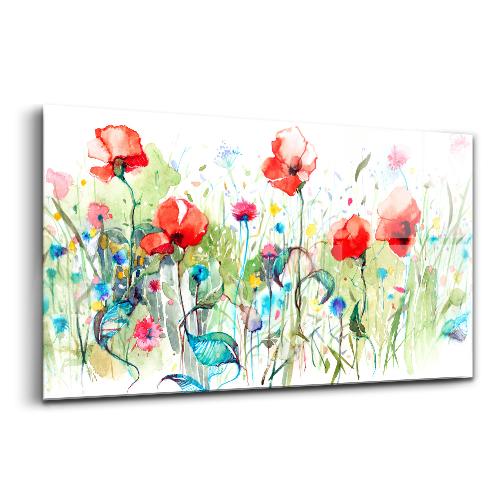 Tablou pe sticlă Maci în pajiște