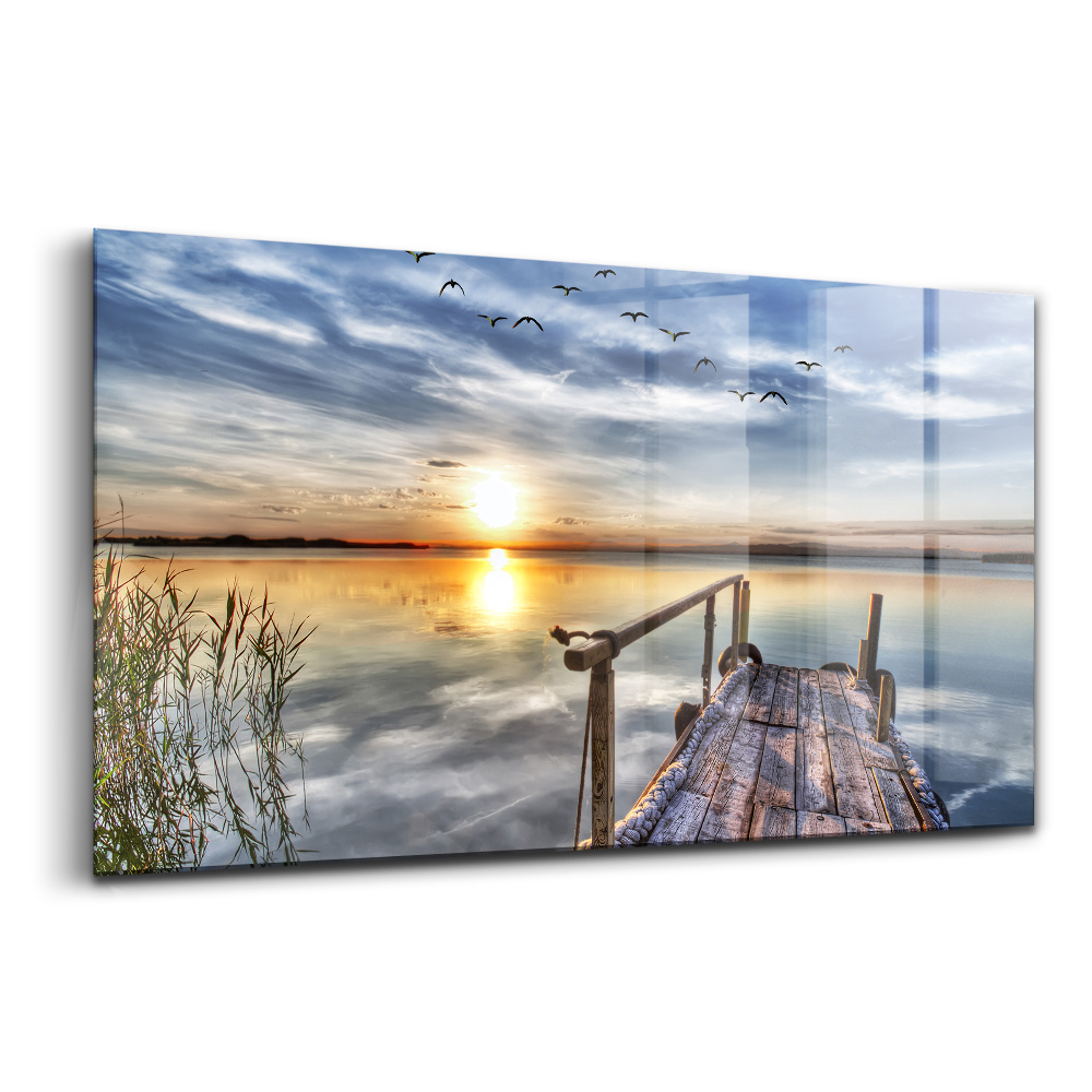 Tablou de sticlă Apus de soare la lac