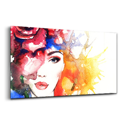Tablou din sticlă Portret colorat al unei femei