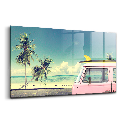 Tablou de sticlă Mașină cu placă de surf