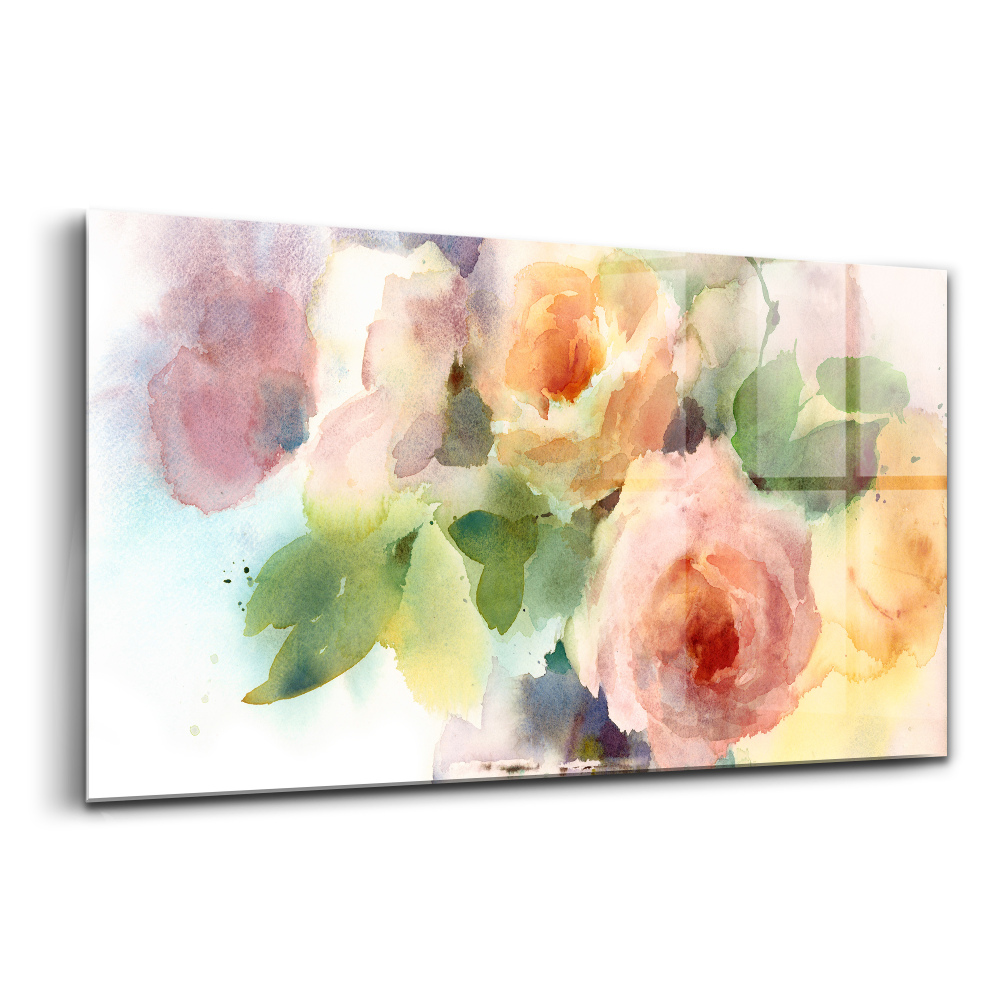 Tablou sticlă Trandafiri într-o vază în acuarelă