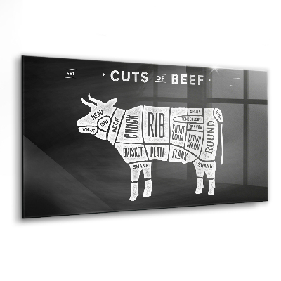 Tablou sticlă Diagrama măcelarului de poster cu vacă
