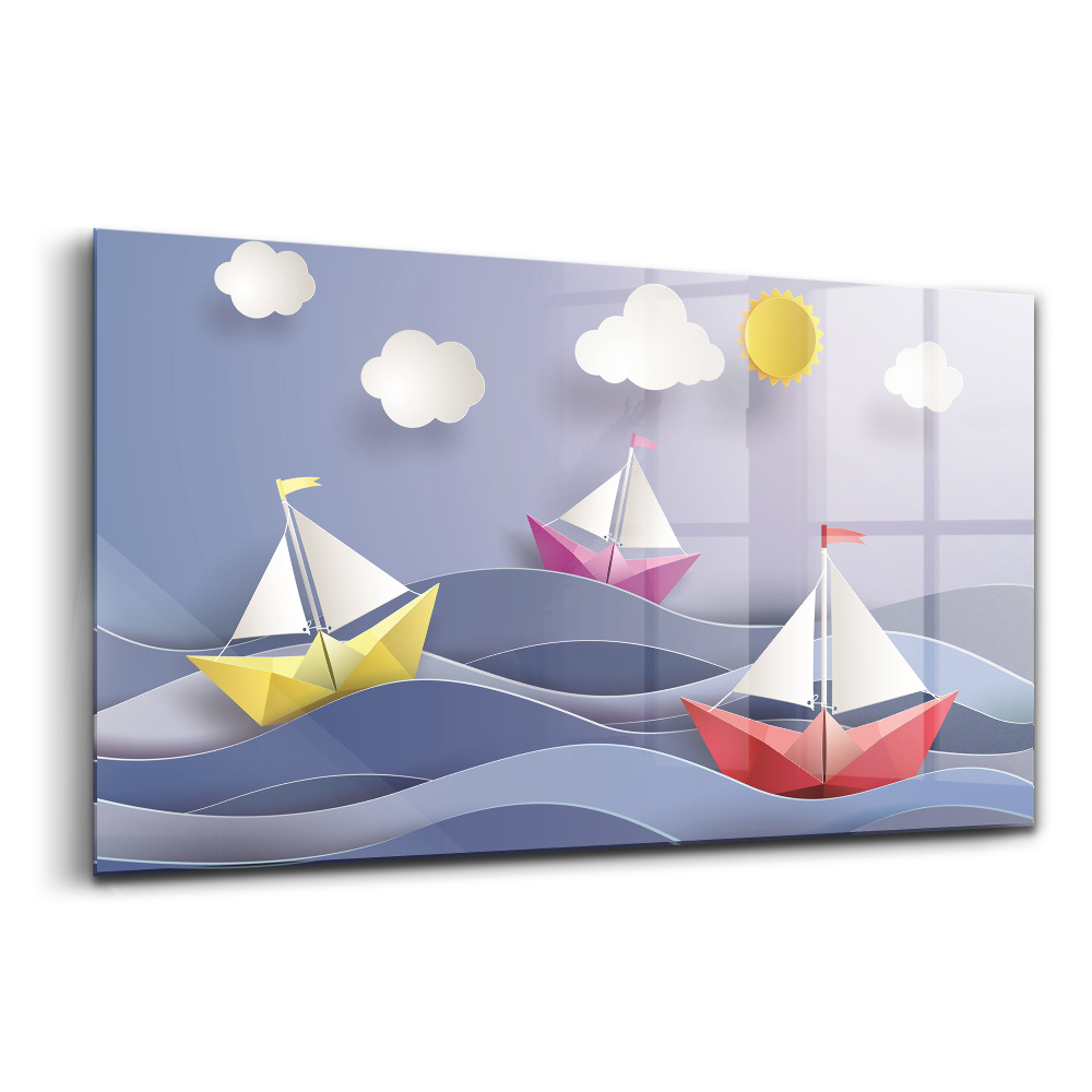 Tablou de sticlă Bărci cu pânze colorate din origami