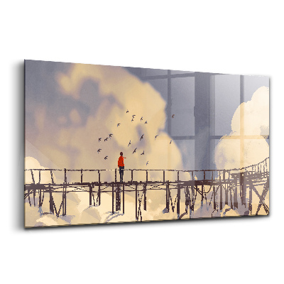 Tablou de sticlă Bărbat pe podul vechi