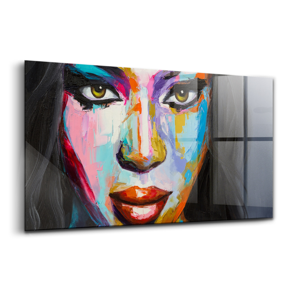 Tablou sticlă Fața colorată a unei femei