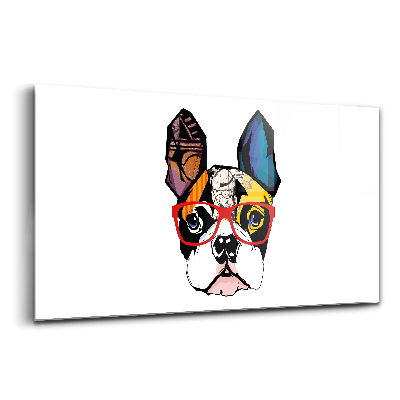 Tablou de sticlă Buldog francez cu ochelari