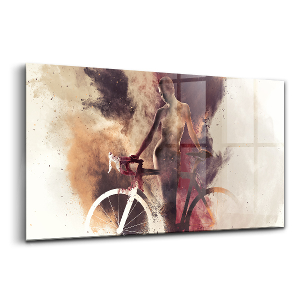 Tablou pe sticlă Femeie și bicicletă