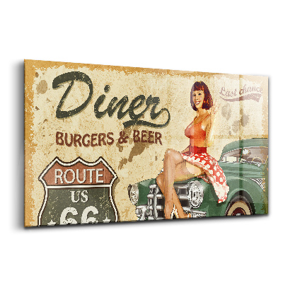 Tablou sticlă Poster vintage cu Ruta 66
