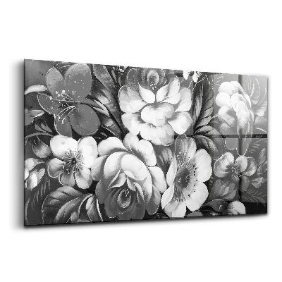 Tablou de sticlă Flori albe și negre