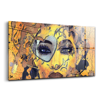 Tablou pe sticlă Față de femeie cu ochi de inimă