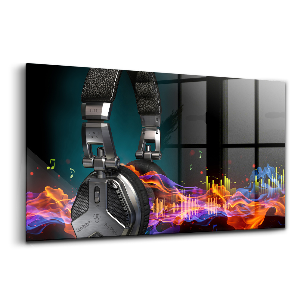 Tablou sticlă Căști și unde sonore