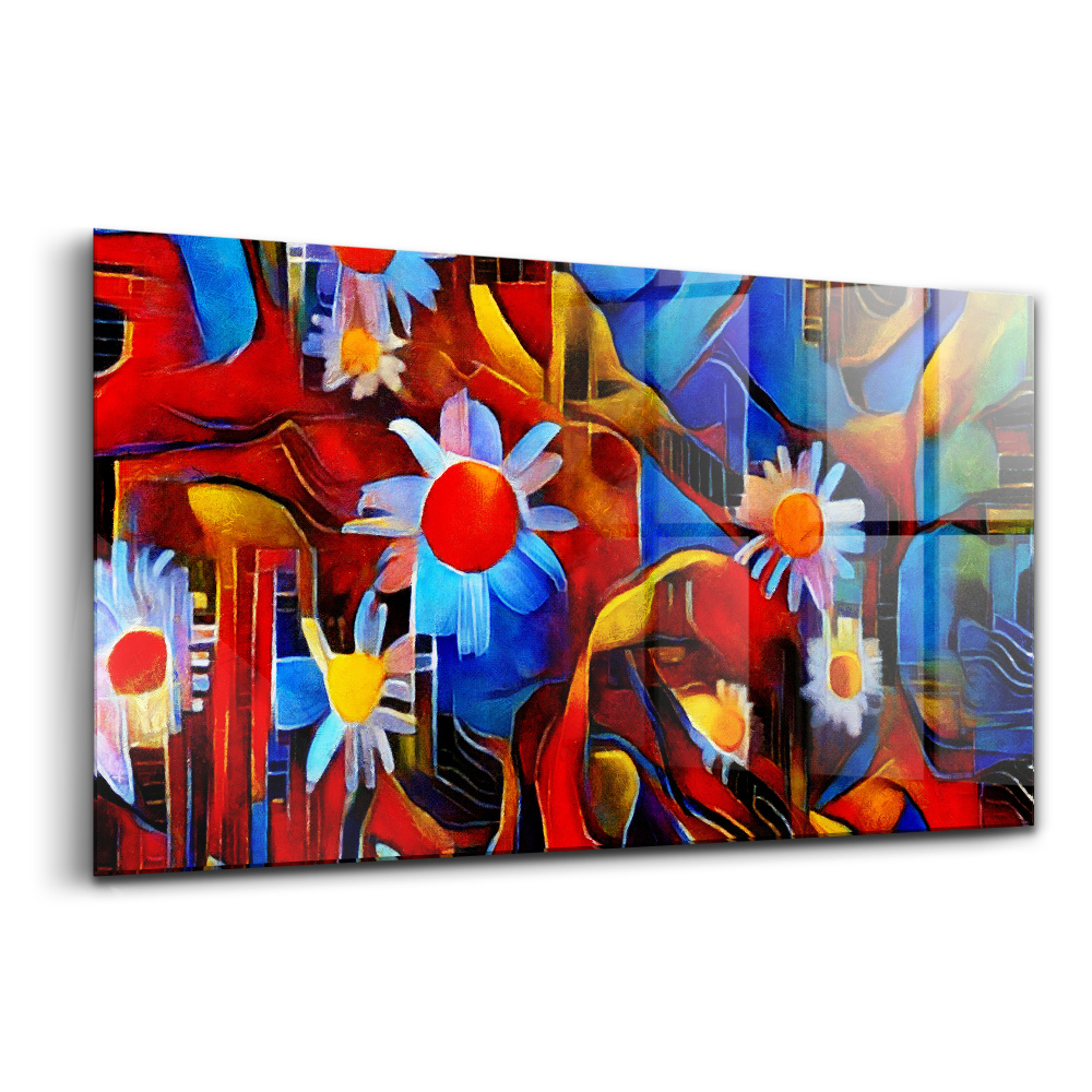 Tablou din sticlă Artă cubistă flori colorate