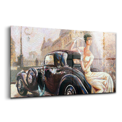 Tablou pe sticlă Femeie în stil retro