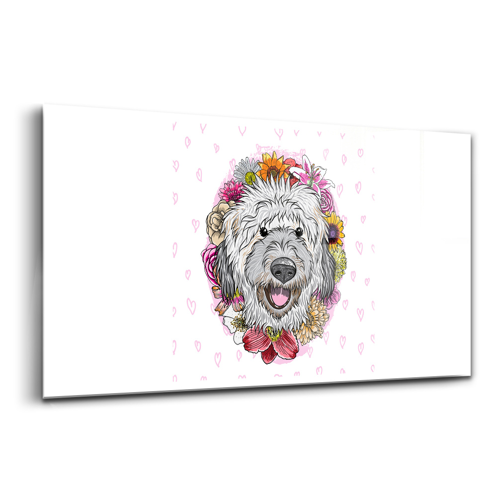 Tablou de sticlă Câine fericit în flori