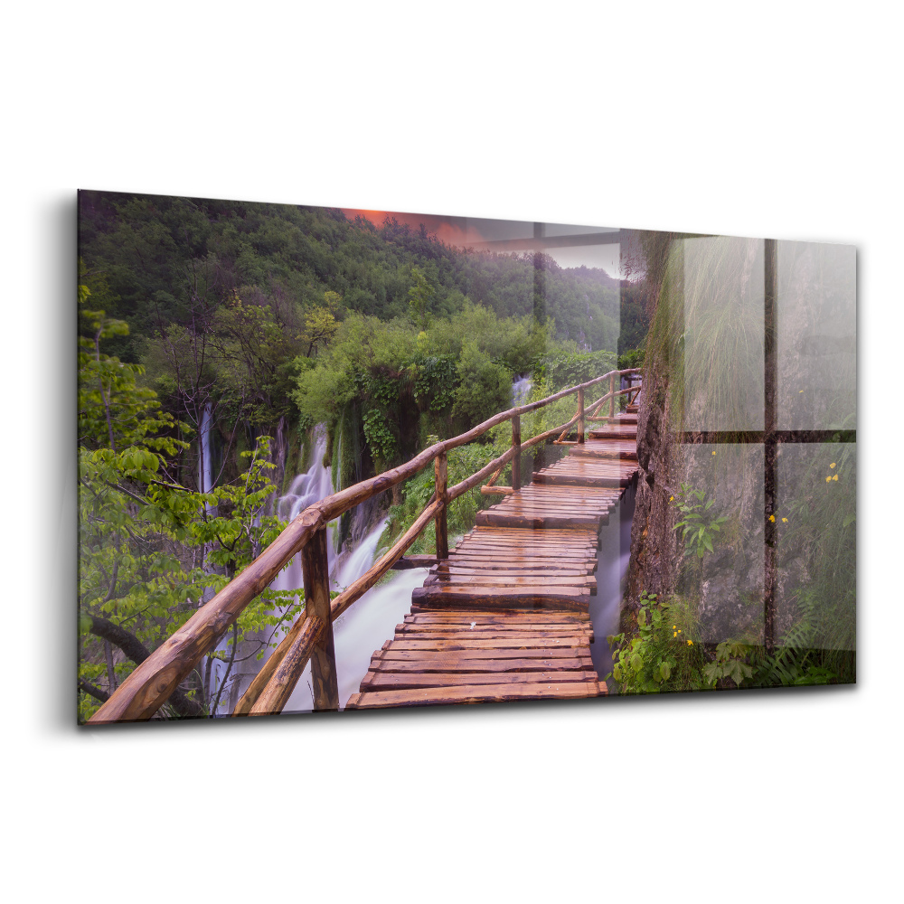 Tablou sticlă Calea deasupra copacilor, munți frumoși