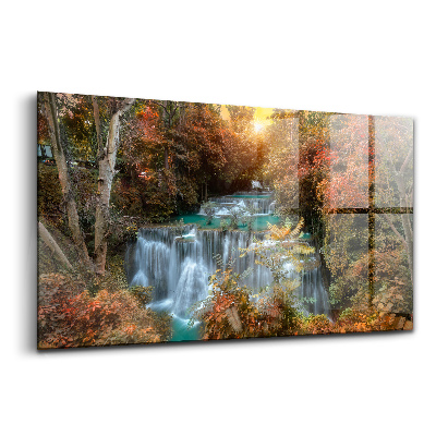 Tablou pe sticlă Apus de soare peste cascadă