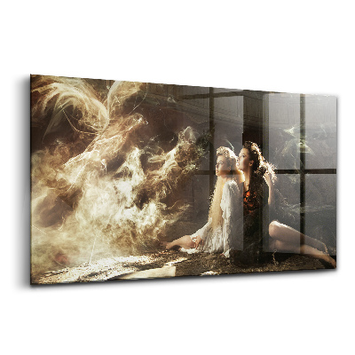 Tablou de sticlă Vultur pasăre femeie bună și rea