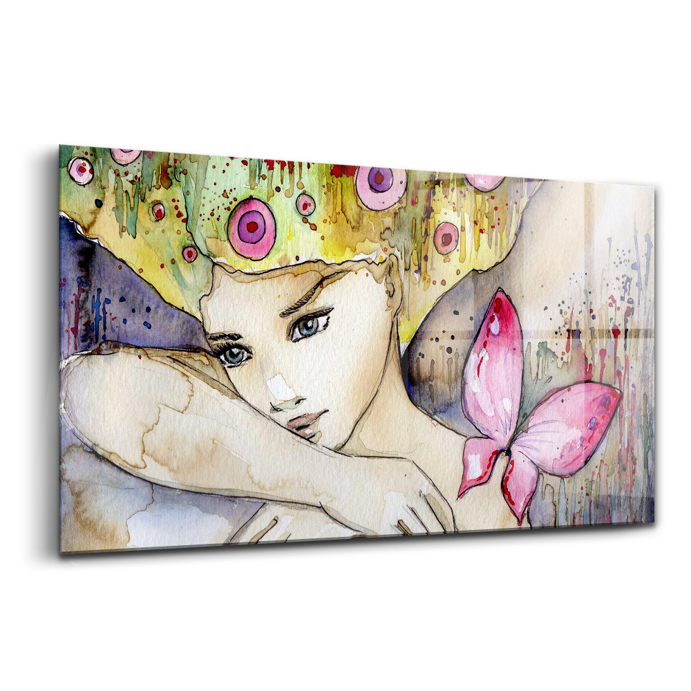 Tablou din sticlă Femeie cu păr colorat