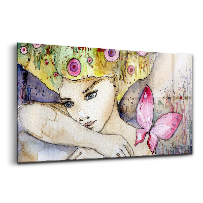 Tablou din sticlă Femeie cu păr colorat