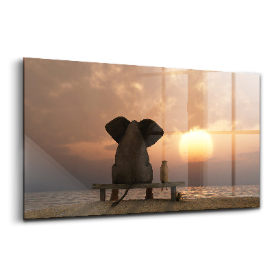 Tablou pe sticlă Apus de soare cu animale