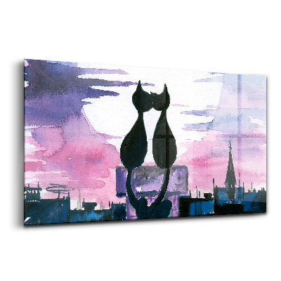 Tablou sticlă Pisici care se uită la lună